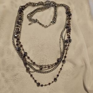 Premier Designs Silver With Purple And Brown Beaded Necklace